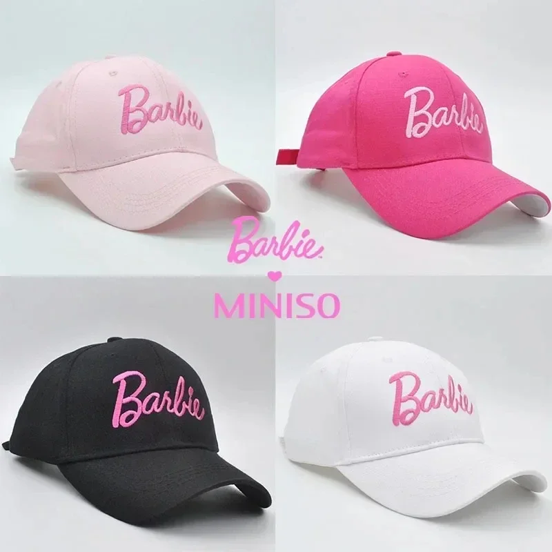 

2024 New MINISO Barbie Y2k Knitted Hat Pink Women's Hat Baseball Cap Peaked Cap Korean Ins Anime Kawaii Cute Creative Girls Gift