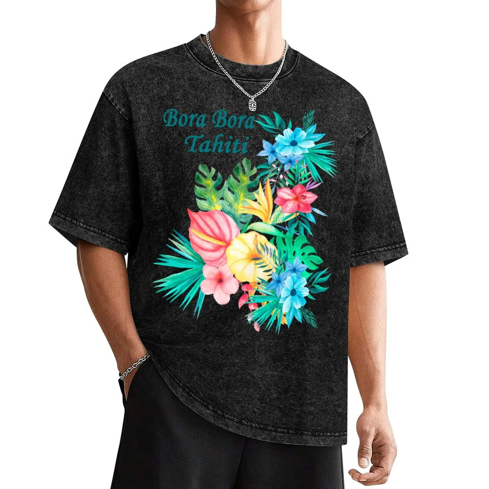 

Bora Bora Tahiti Tropical Flowers /Foilage Aqua Blue Green Pink Yellow Tropical Flowers T-Shirt