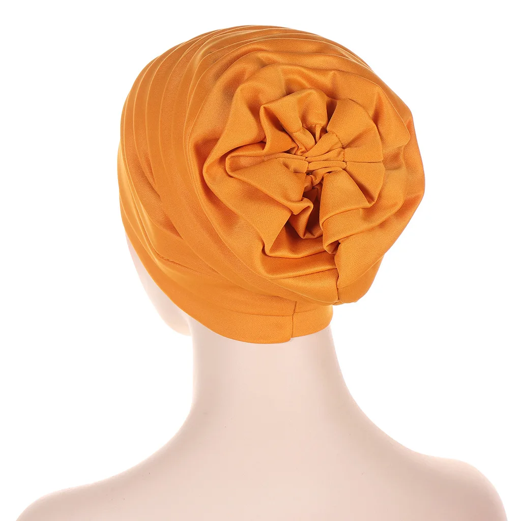 New Candy Color Pleated Turban Cap for Women Ladies Head Wraps Muslim Hijab Bonnets