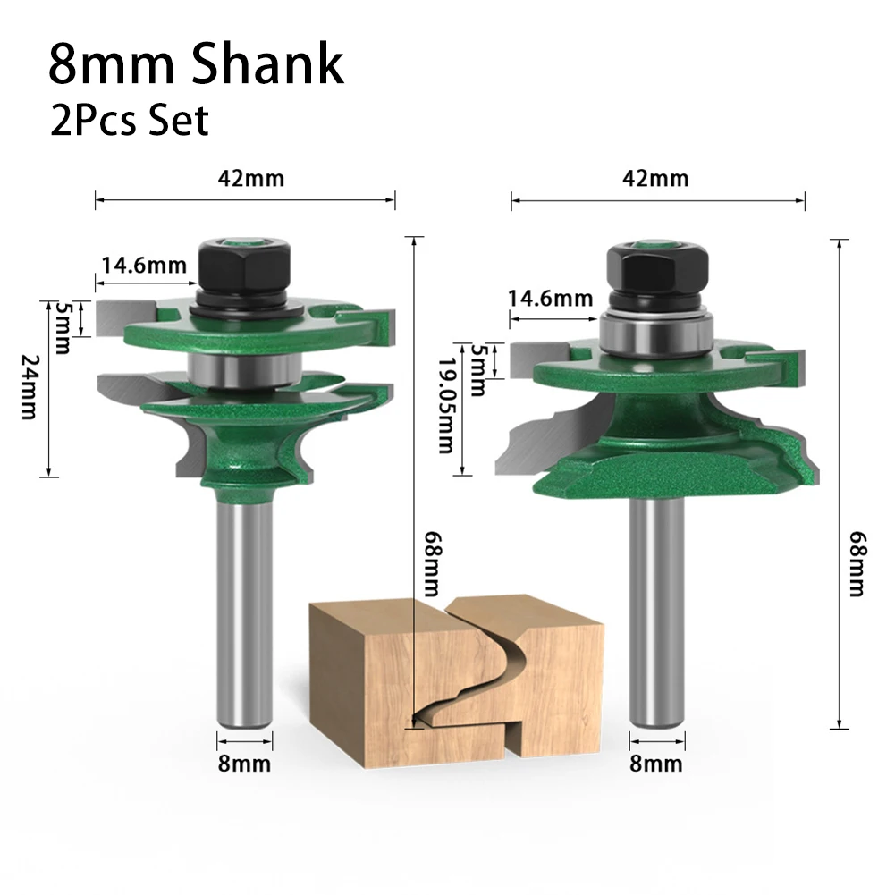 Cabinet Router Bit Ogee Door Joint 2Pcs Set Woodworking 8mm Shank For Large Ogee Cabinet Door Panel Tenon Work Milling Cutter