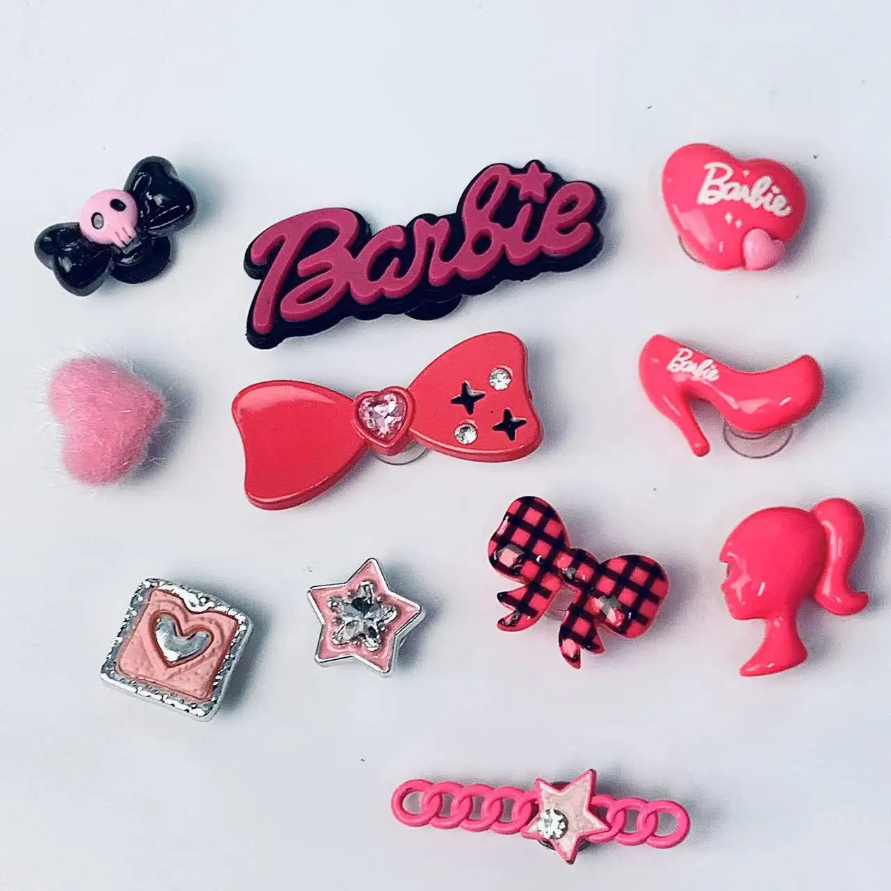 ثقب جديد زهرة الأحذية الملحقات DIY أبازيم الأحذية الأسود والوردي لطيف الكرتون الفتيات إكسسوارات الأحذية #6