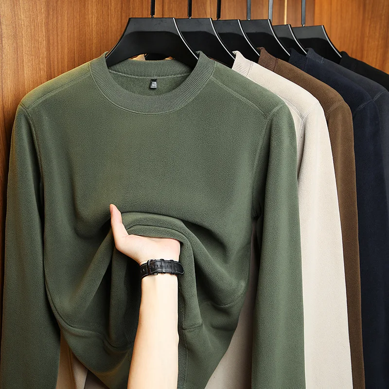 الشتاء الساخن على الوجهين الدافئة هوديي الرجال جولة الرقبة سميكة المخملية طويلة الأكمام تي شيرت بلون كل مباراة أسفل أعلى