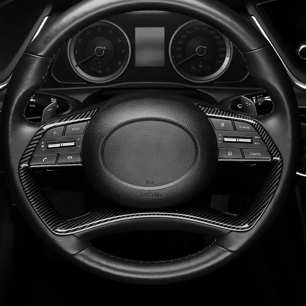 1PCS For Hyundai Sonata DN8 2021-2024 LHD/RHD Carbon/Wood Style ABS Car Steering Wheel Button Cover Interior Accessories