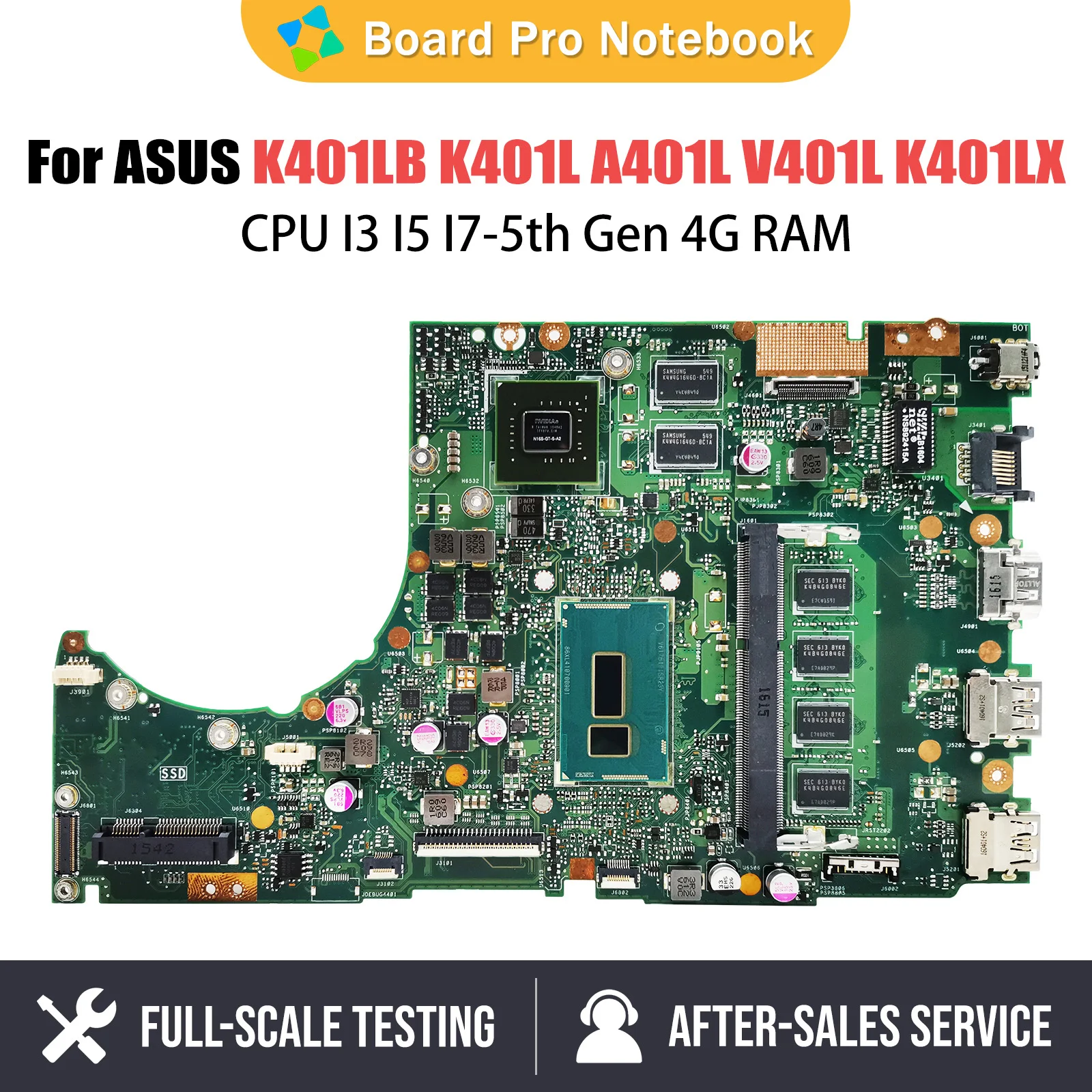 K401LB Notebook Mainboard For ASUS K401L A401L V401L K401LX Laptop Motherboard CPU I3 I5 I7 5th Gen 4G RAM GT940M V2G