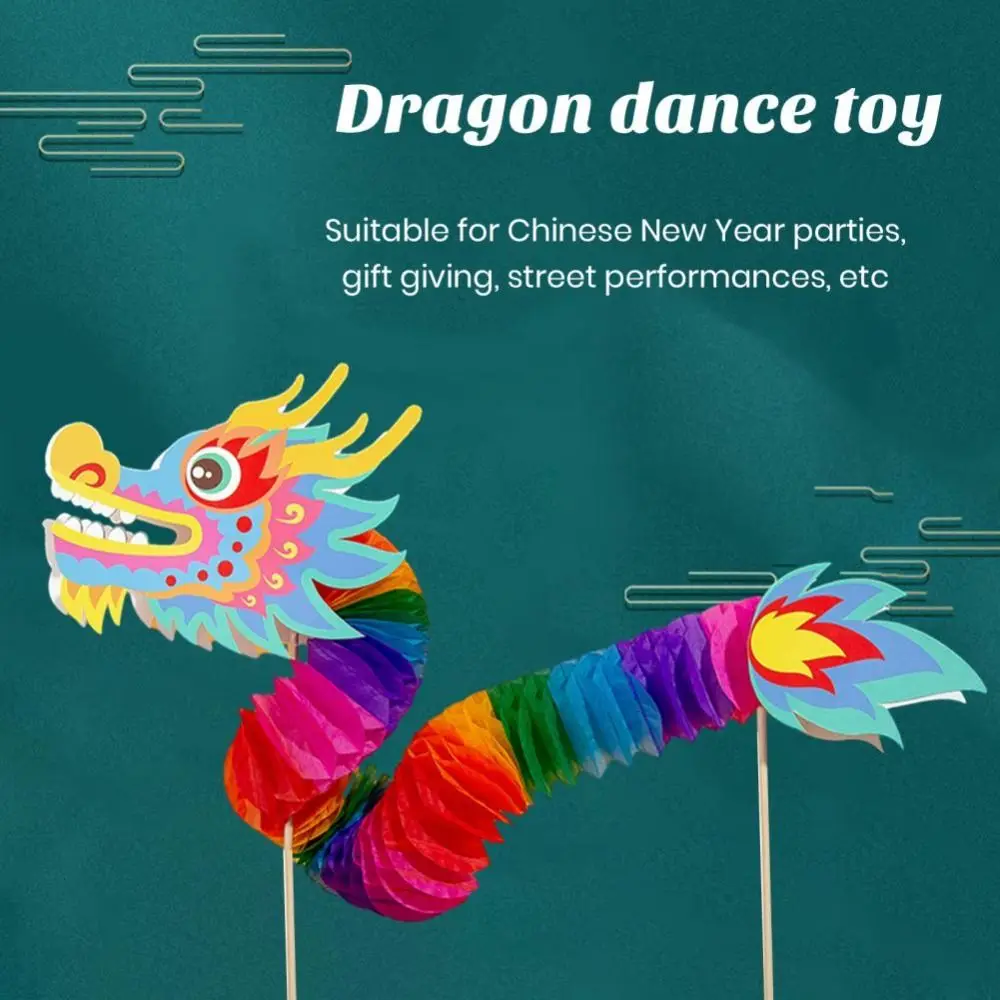 Zodíaco crianças diy dragão dança brinquedo bênção artesanal handheld dragão dança artesanato papel étnico estilo chinês dragão de papel