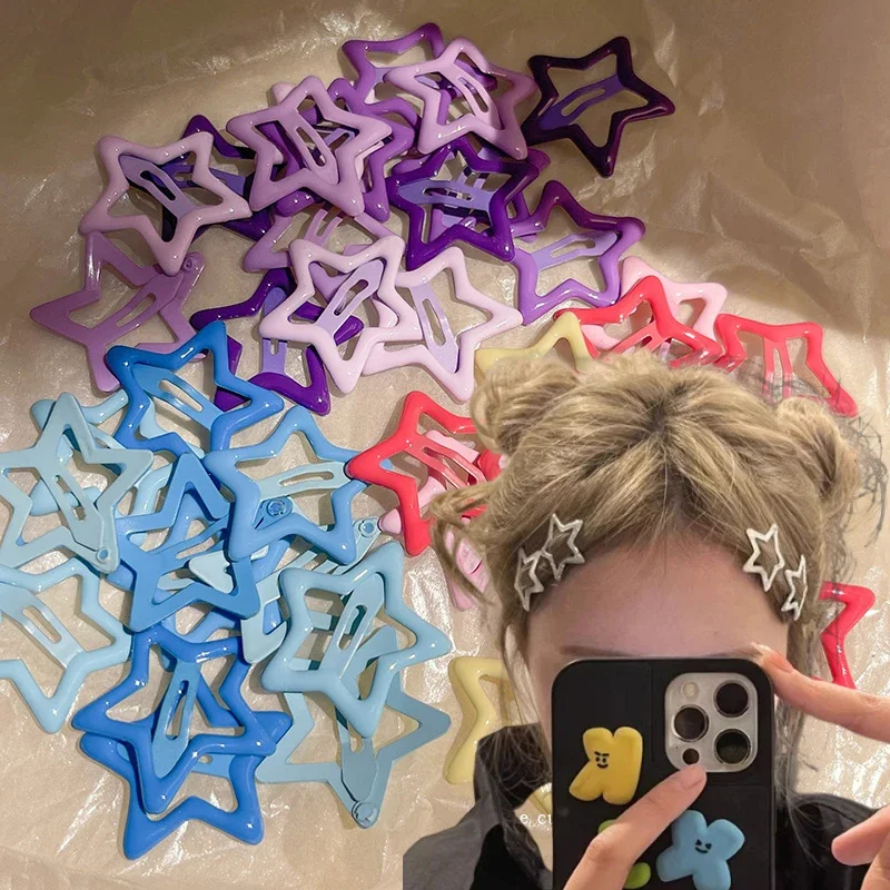 Y2K BB Solid Star Hairclips Girls Colorful Kawaii Star Barrettes Women Simple Metal Snap Clip Headdress Hair Jewelry Accessories