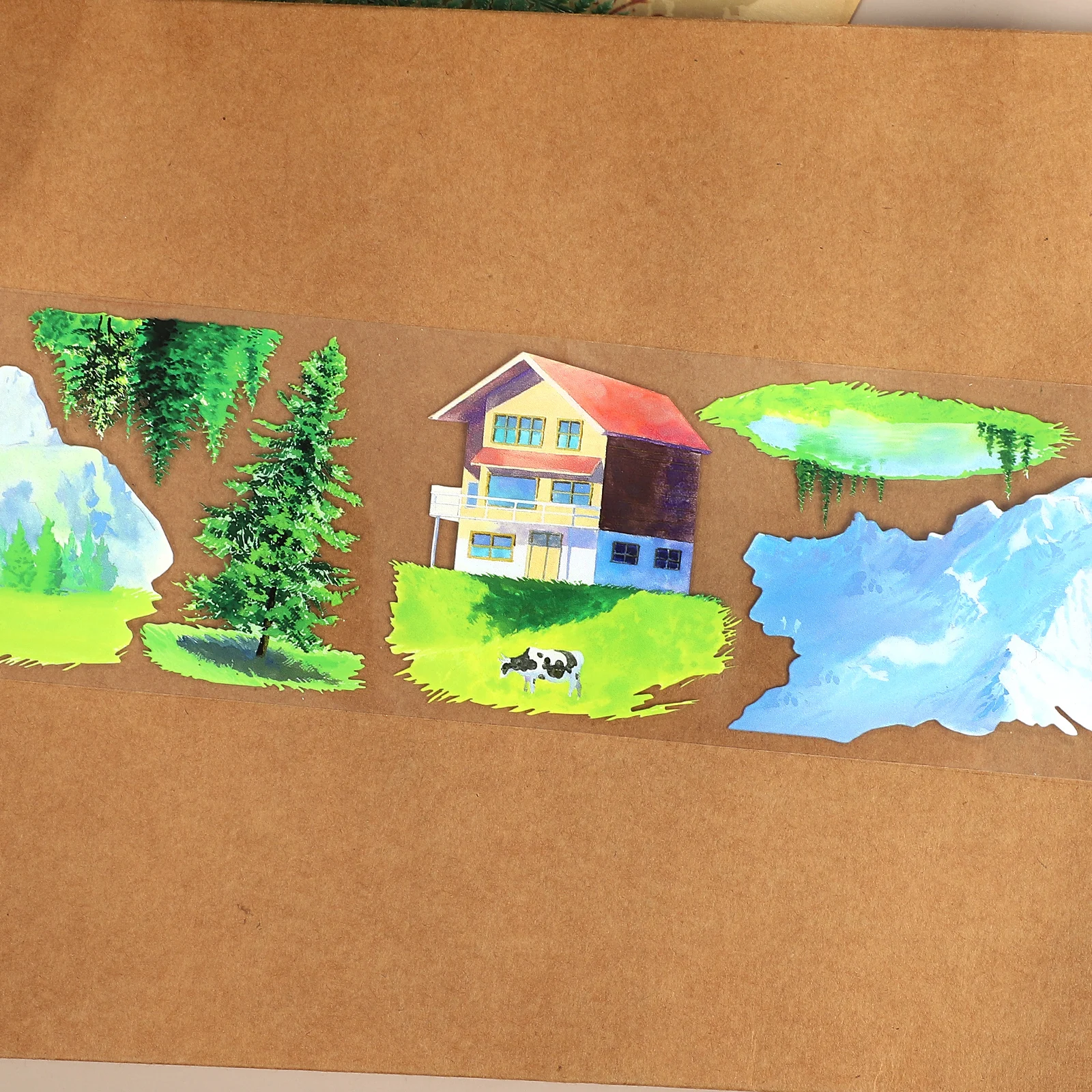 เทป PET ลายภูเขาหิมะและต้นไม้สไตล์วินเทจ ขนาด 70 มม.*5.2 ม. สำหรับงาน DIY สร้างสรรค์ วัสดุตกแต่งสมุดบันทึก คอลลาจ และงานศิลปะ