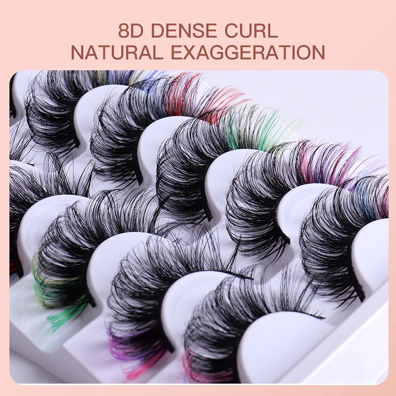 Korea 7 pairs colored mink eyelashes Natural False Lashes Fluffy Soft Manga Lashes Wispy Natural Eyelash Extension Makeup