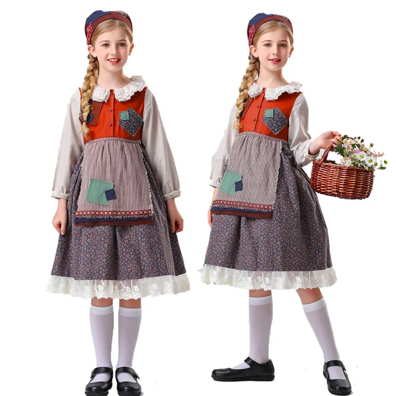 

Halloween Maid Cosplay Medieval Performance Costume New Rural Style Retro Dress Little Girl Stage Performance Costume