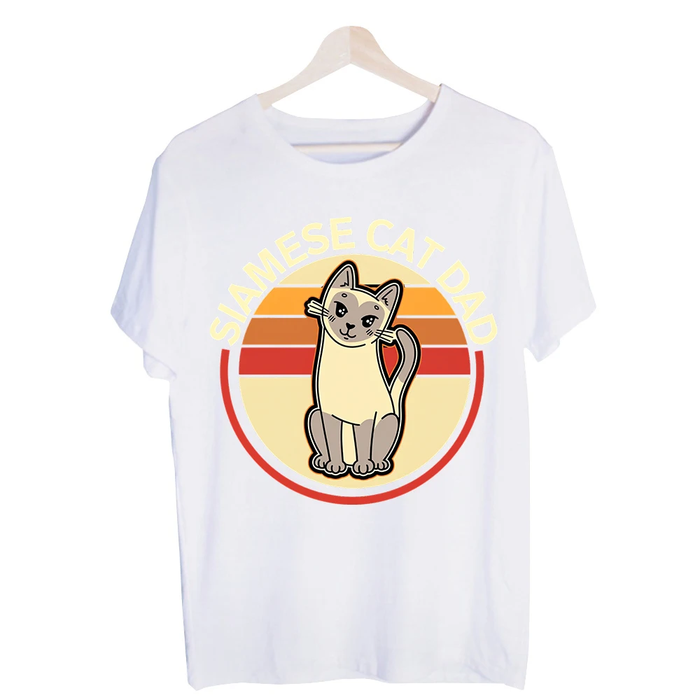 Men's Siamese Cat Graphic Tee, Vintage Style Short Sleeve Crew Neck T-Shirt for Casual Daily Wear