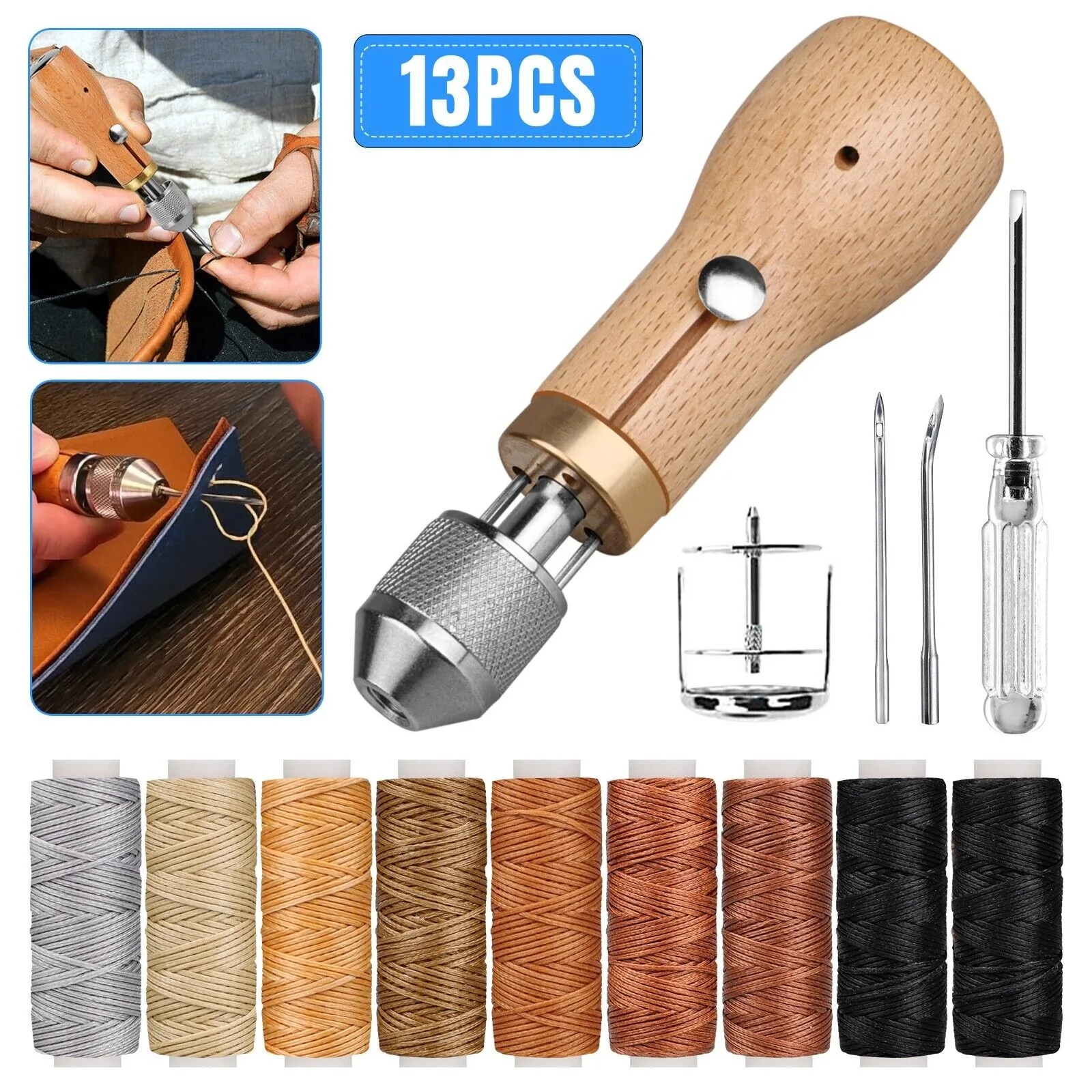 

US Professional Leather Speedy Stitcher DIY Sewing Awl Waxed Thread Repair Tool Kit