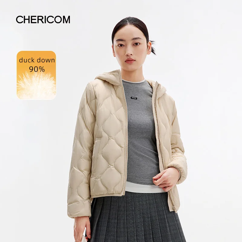 Chericom Women's Casual Light Hooded Down Jacket Slim Fit Quilted Puffer Coat Winter Warm Short Coat Y309008Y