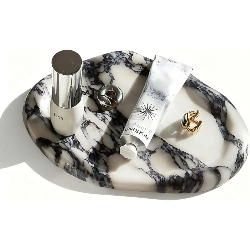 

Real Luxurious Natural Marble Vanity Tray Genuine Marble Stone Storage Tray or Home Decor Bathroom/Kitchen/Vanity
