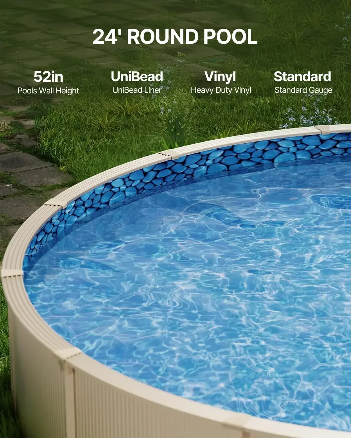 Durability Big deal 24-ft Round Above Ground Pool Liner, Unibead Pool Liners, Standard Gauge, 52inch Wall Height, Designed for S