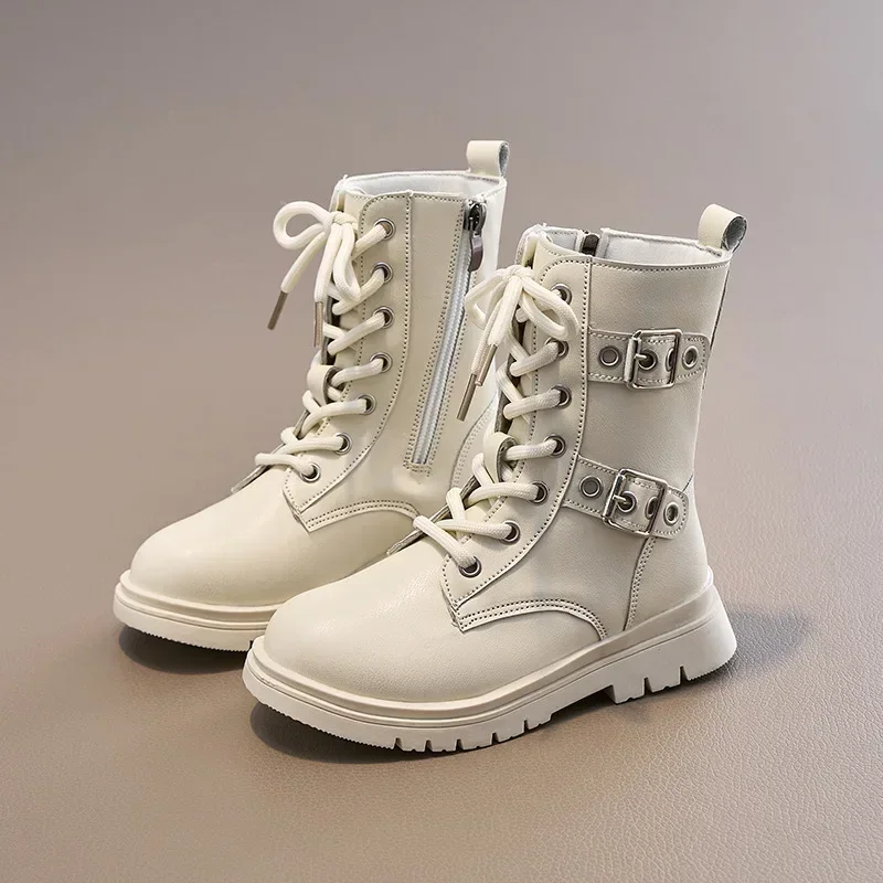 Girls' Short Boots Autumn/winter 2024 New High Top Fashion Children's Ankle Boots Rubber Soled Kid's Casual Shoes