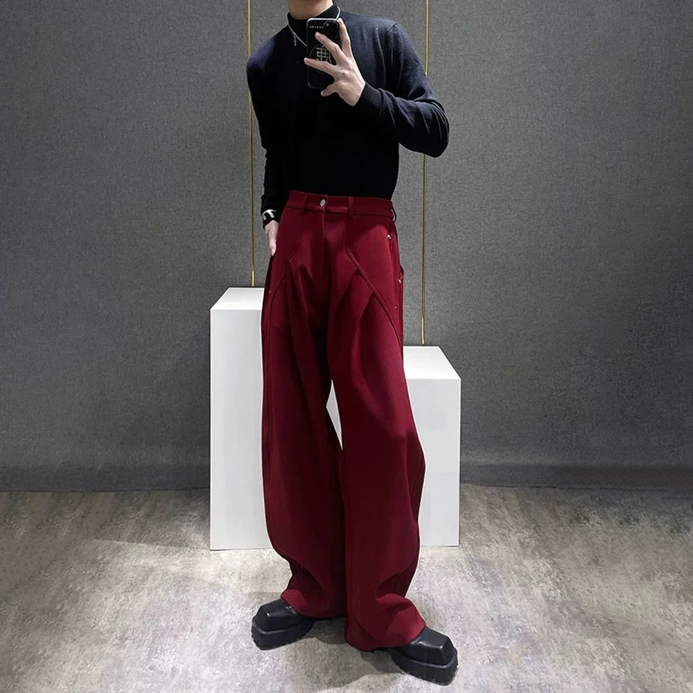 Men Trousers Three-Dimensional Wrinkle Casual Pants Streetwear Fashion Youth Campus Versatile Wide-Leg Pants Men'S Clothing 2025