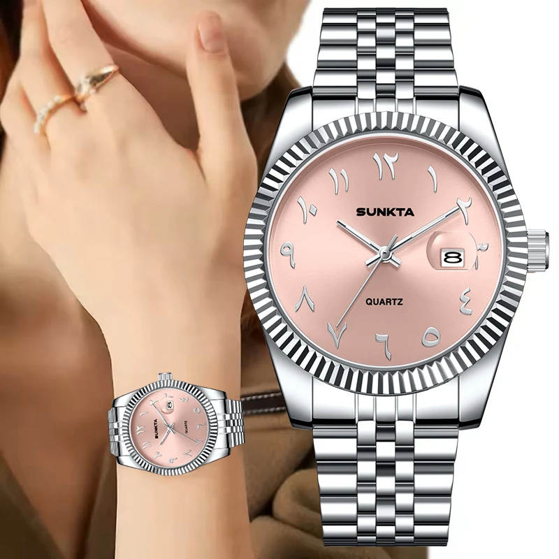 ساعة كوارتز فاخرة جديدة من SUNKTA للنساء بمينا وردي مقاومة للماء وساعات رياضية أنيقة وبسيطة للنساء #1