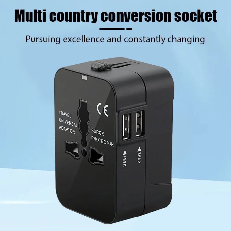 Portable Universal Travel Adapter with 2 USB Ports 2.1A Fast Charger All-in-one Travel Adapter EU/UK/USA/AUS Plug for Travel