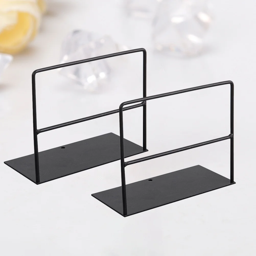 

2Pcs Black Iron Bookends Strong Anti-Rust Book Supports Rack for Office School Desktop Shelf Organizer Magazine Stand
