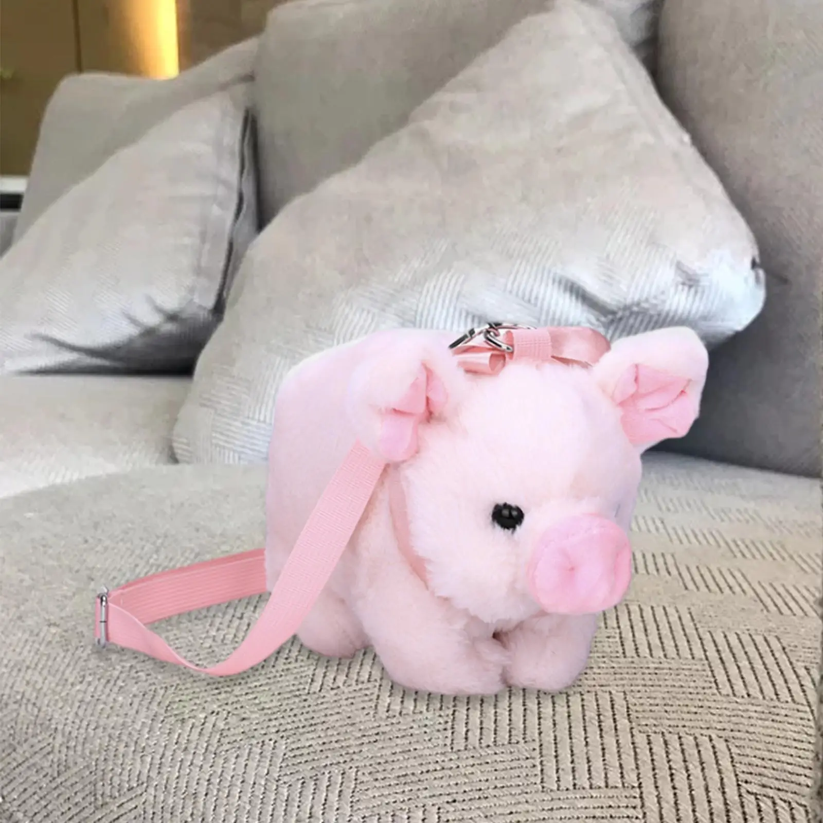 Pink Piggy Crossbody Bag Adjustable Shoulder Strap Travel Purse Wallet Soft Stuffed Piggy Shoulder Bag Girl Plush Bag