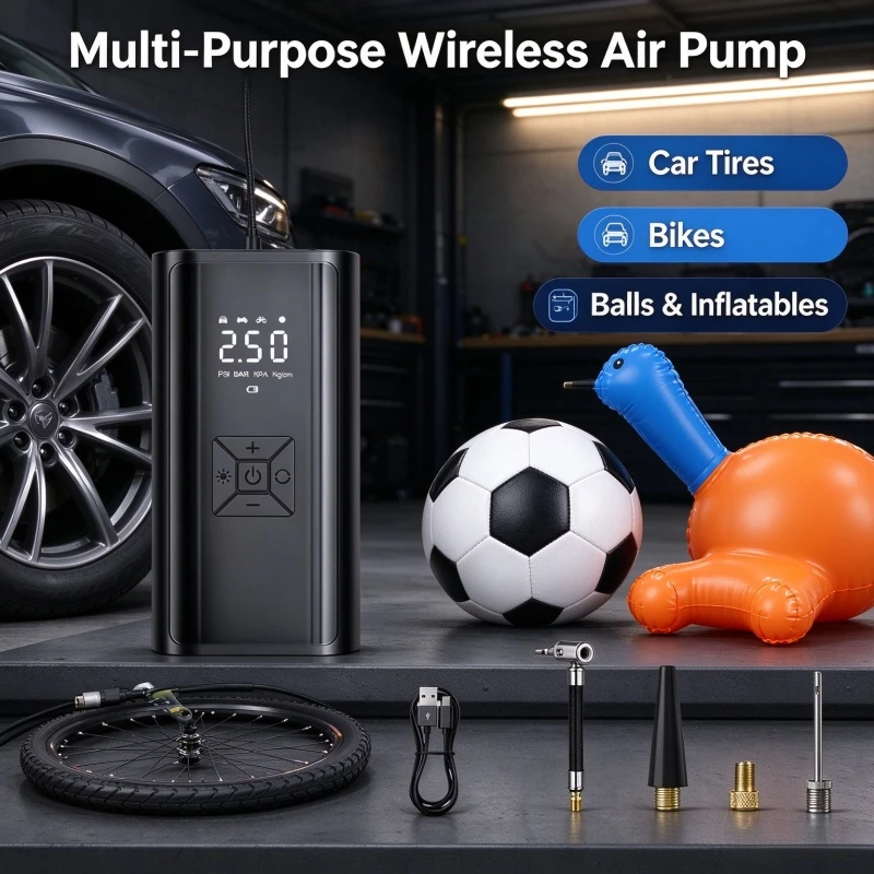 Stocking Stuffers Christmas Gift,1pc Wireless Car Air Compressor Electric Tire Inflator for Motorcycle Bicycle Boat AUTO Tyre Ba