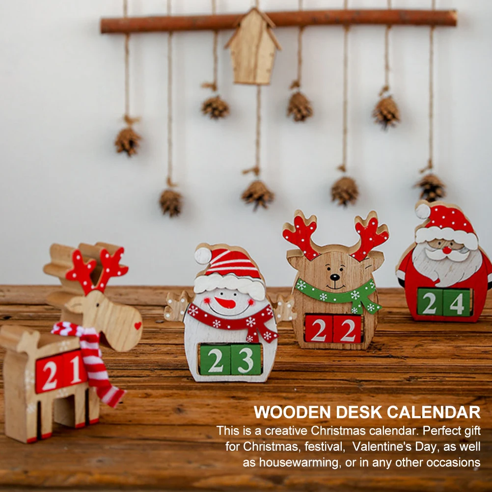

2 pcs Christmas Wooden Calendar Decor Santa Elk -Friendly Smooth Finish For Holiday Party Home Bar Ktv Window