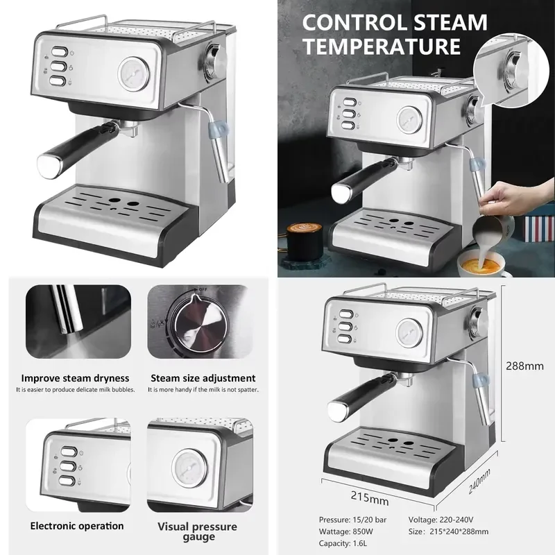 【2026】 Italian 19 Bar Espresso Coffee Maker Automatic Cappuccino Machine Programmable for Household or Hotel Use Electric