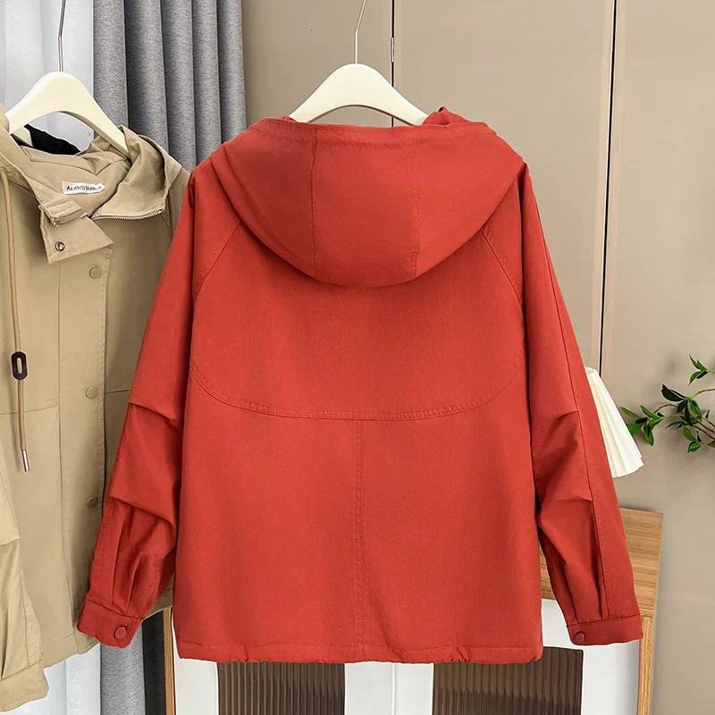 Washed Cotton Solid Color Zipper Hooded Jacket Womens Plus Size Autumn 2023 Casual Clothing Fashion Outwear Curve Coats F21 6821