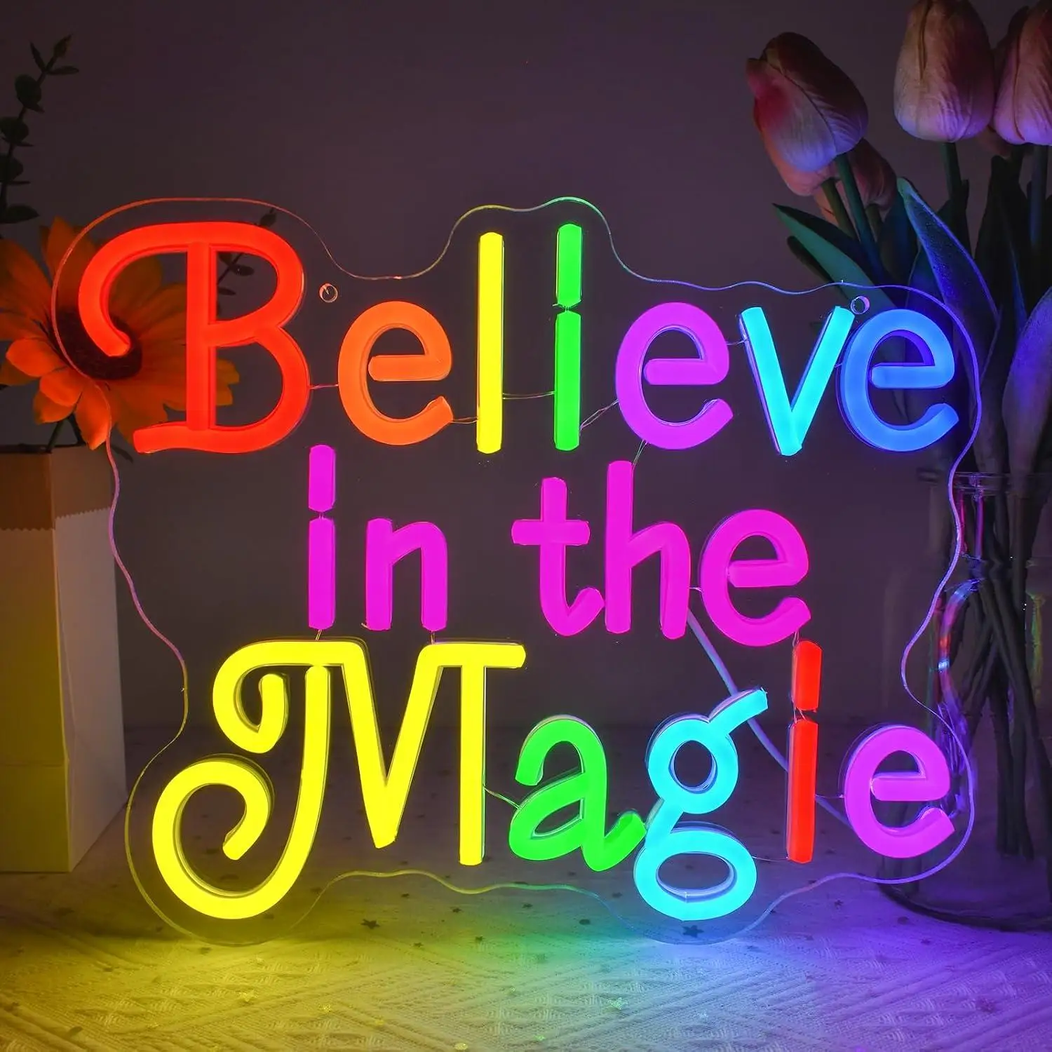 Believe In The Magic Neon Sign Dimmable LED Neon Light For Holiday Celebration Kids Bedroom Party Backdrop Wall Art Decor Gift