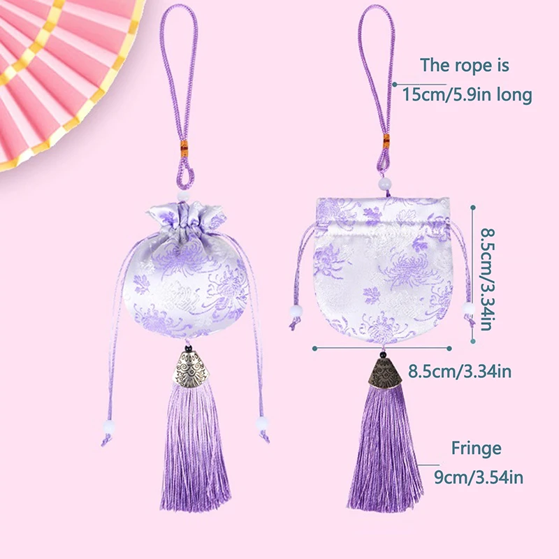 Sachet Empty Bag Chinese Style Jewelry Storage Bag Chrysanthemum Pattern Embroidery Sachet Lucky Tassel Drawstring Bag