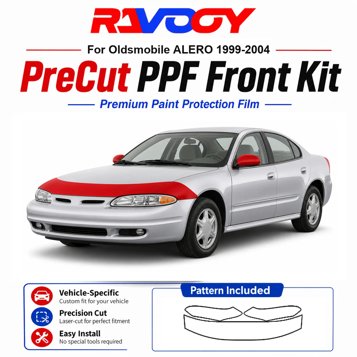 

8.5mil TPU Precut PPF Kit For Oldsmobile ALERO 1999-2004 - Hood, Fenders & Mirror Set - Self-Healing Clear Bra Film