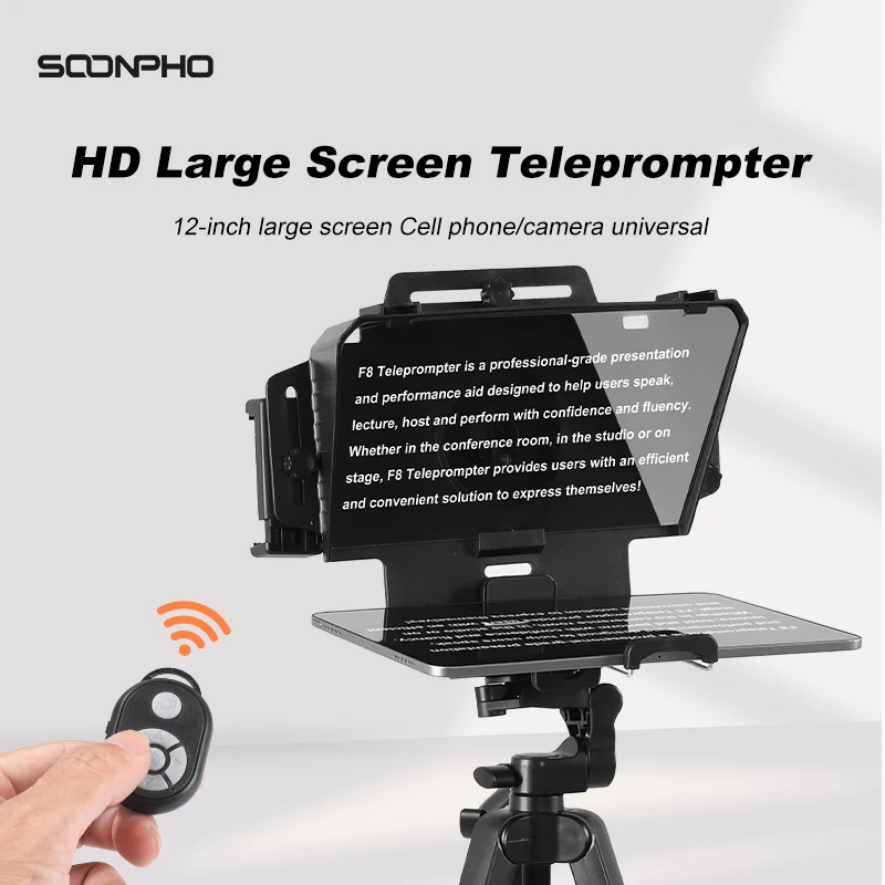 Soonpho f7 f8 teleprompter para tablet portátil smartphone câmera bluetooth telepronter portátil para streaming ao vivo gravação de vídeo