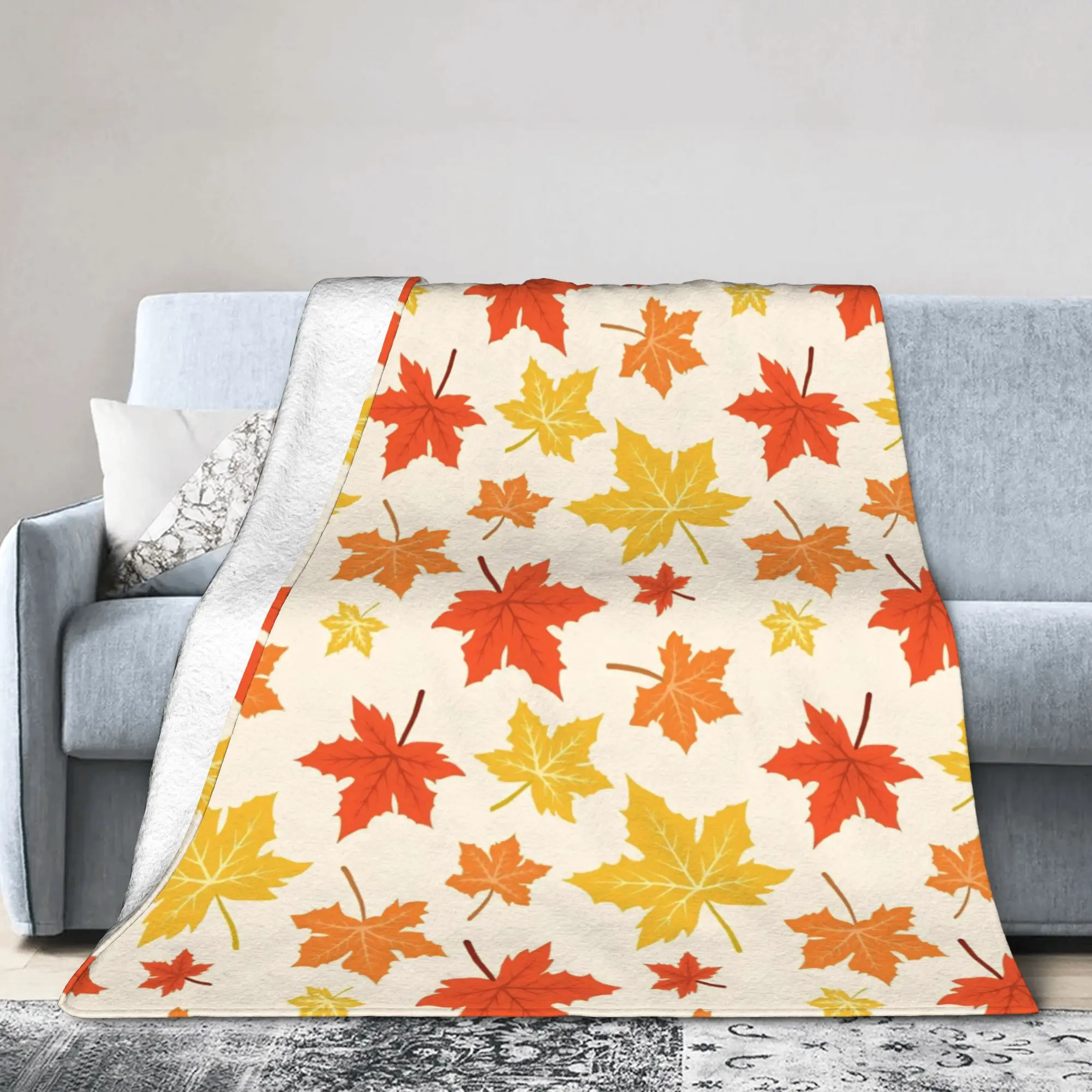 Maple Fallen Leaves Knitted Blanket Fleece  Super Soft Throw Blanket for Outdoor Travel Bedspread