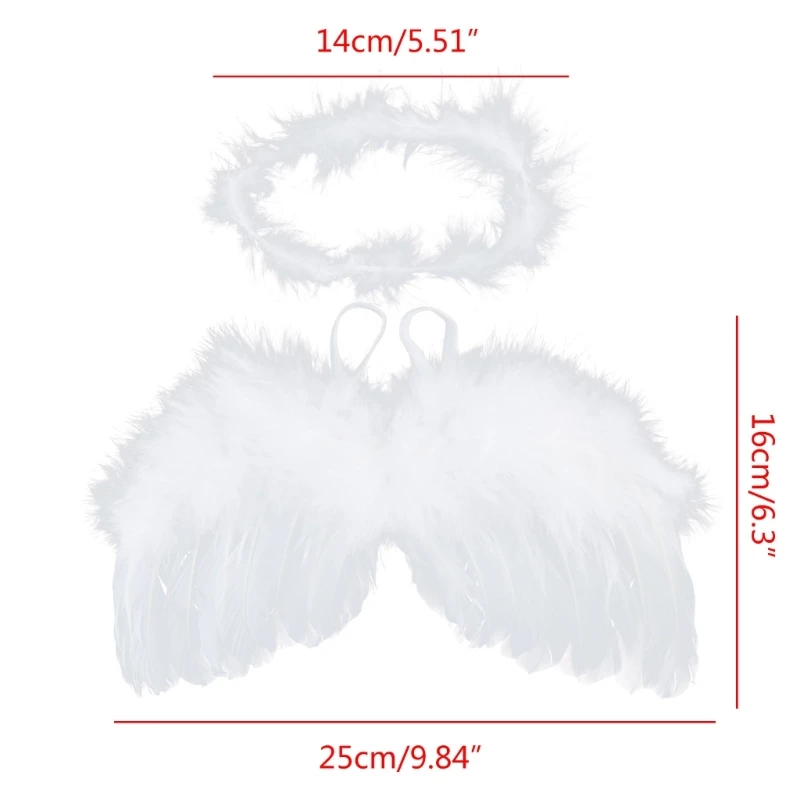 B2EB 2Pcs Newborn Photography Props Angel Wing Baby White Angel Wing Headband