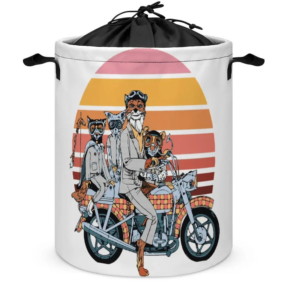 Storage Tank Fantastic Mr. Fox And Family on A Motorbike Multifunctional Casual Graphic Laundry Basket Handle on Both Sides Port