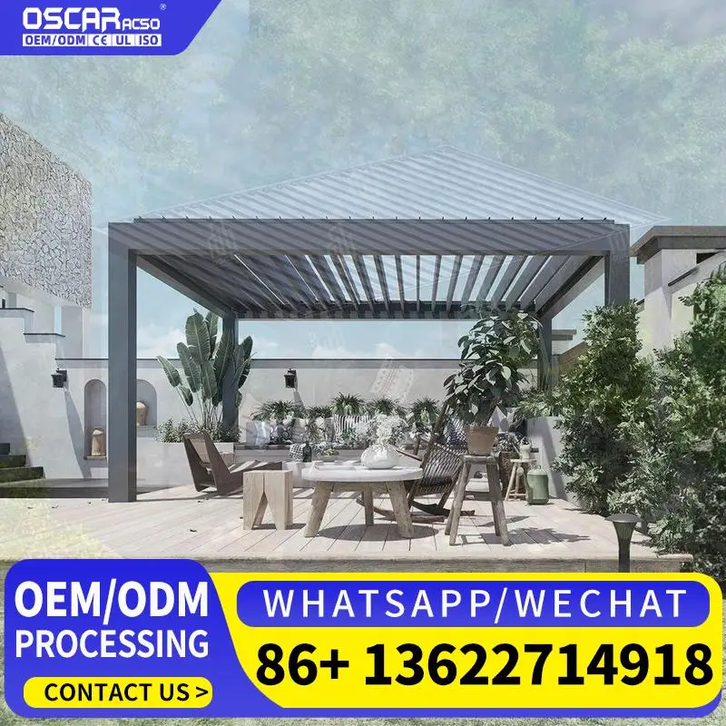 

2025 Hot Sale Electric Waterproof Louvered Roof Outdoor Garden Bioclimatic Aluminum Patio with Gas Sliding Doors for Backyard Ba