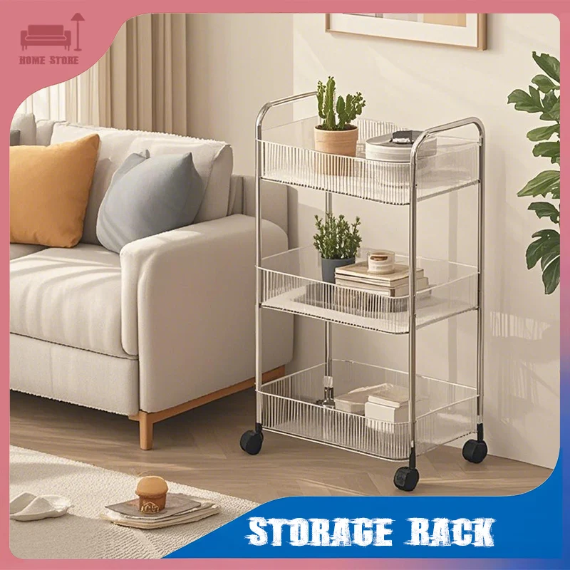 رف تخزين متعدد الطبقات، عربة متنقلة من الأكريليك الشفاف لغرفة المعيشة، رف تخزين للوجبات الخفيفة قابل للإزالة مع عجلات، ملحقات الحمام