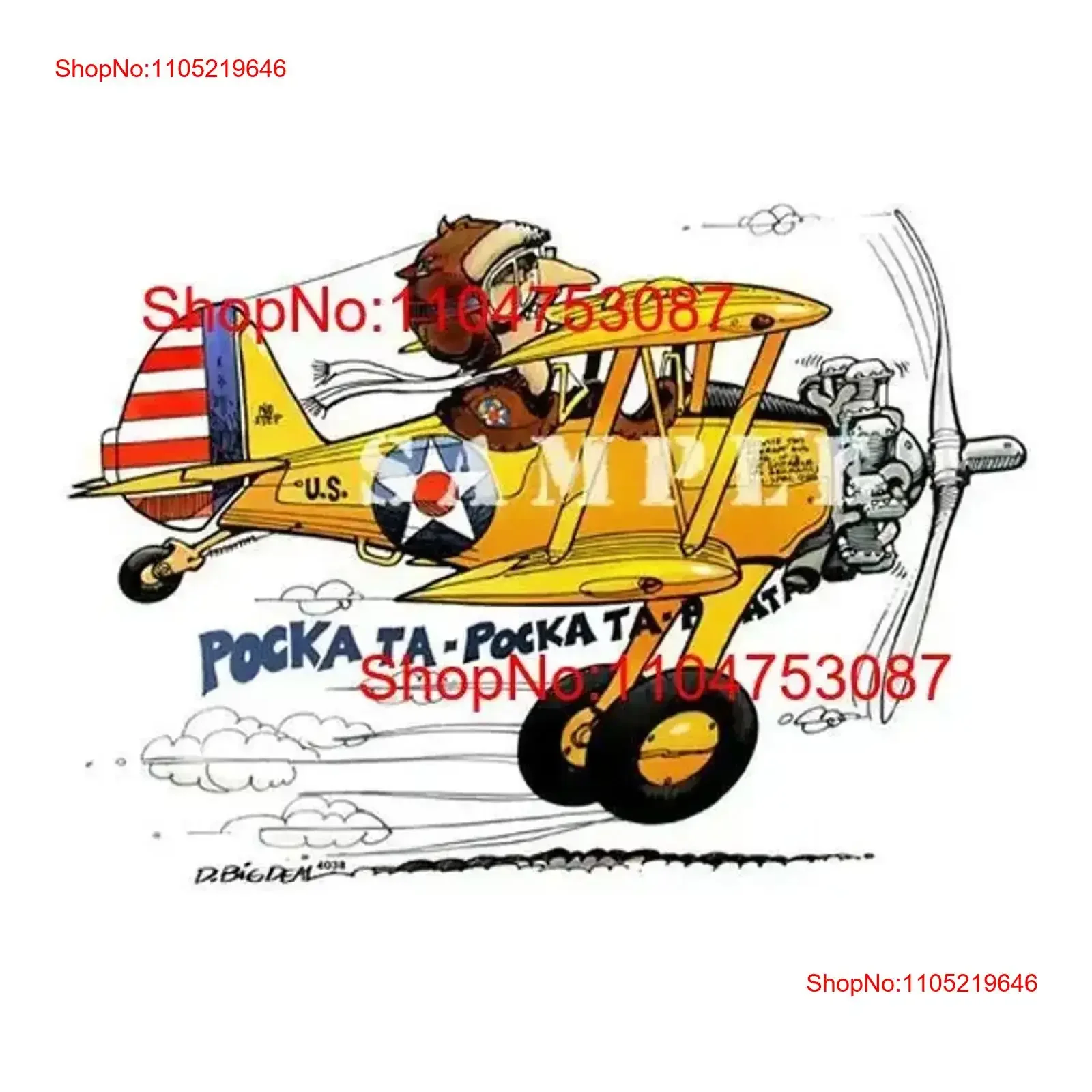 STEARMAN BIPLANE CARTOON T SHIRT 4038 DAVE DEAL AIRPLANE ART vintage Washed designer clothes Comfortable homme Stretched Unisex
