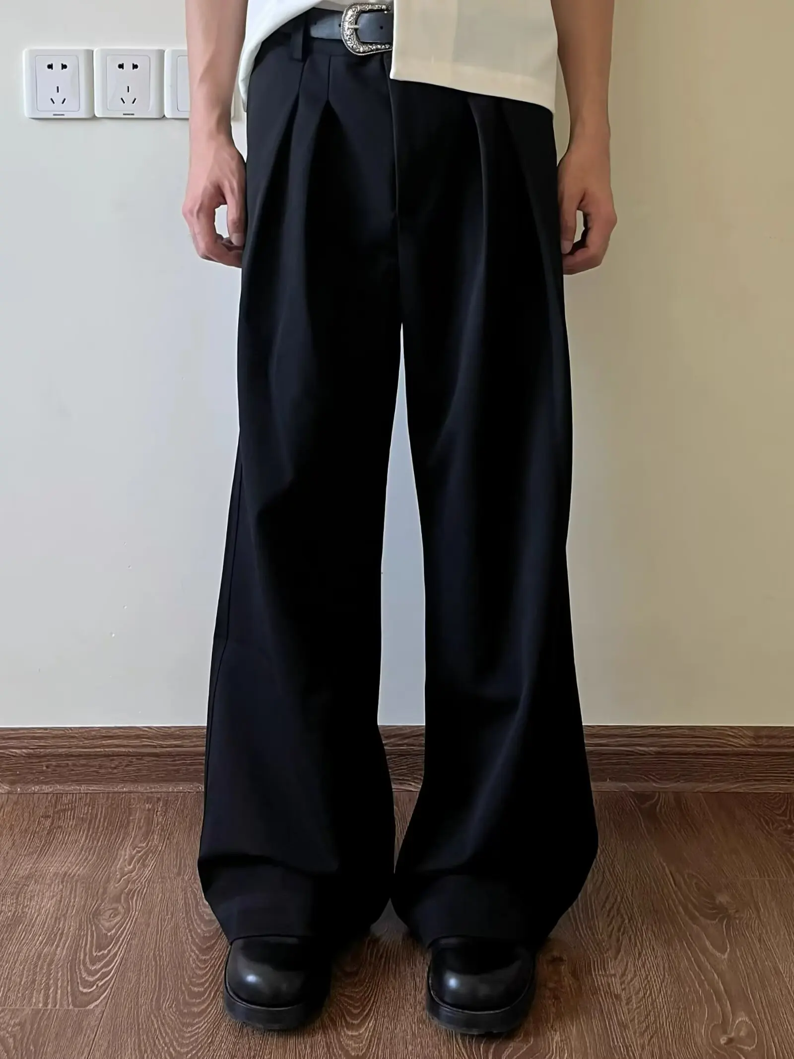 

Advanced Double Pleat A-Line West Pants TR Mixed Relax Fit Casual Straight Leg Trousers for Men And Women Summer Youth Trend