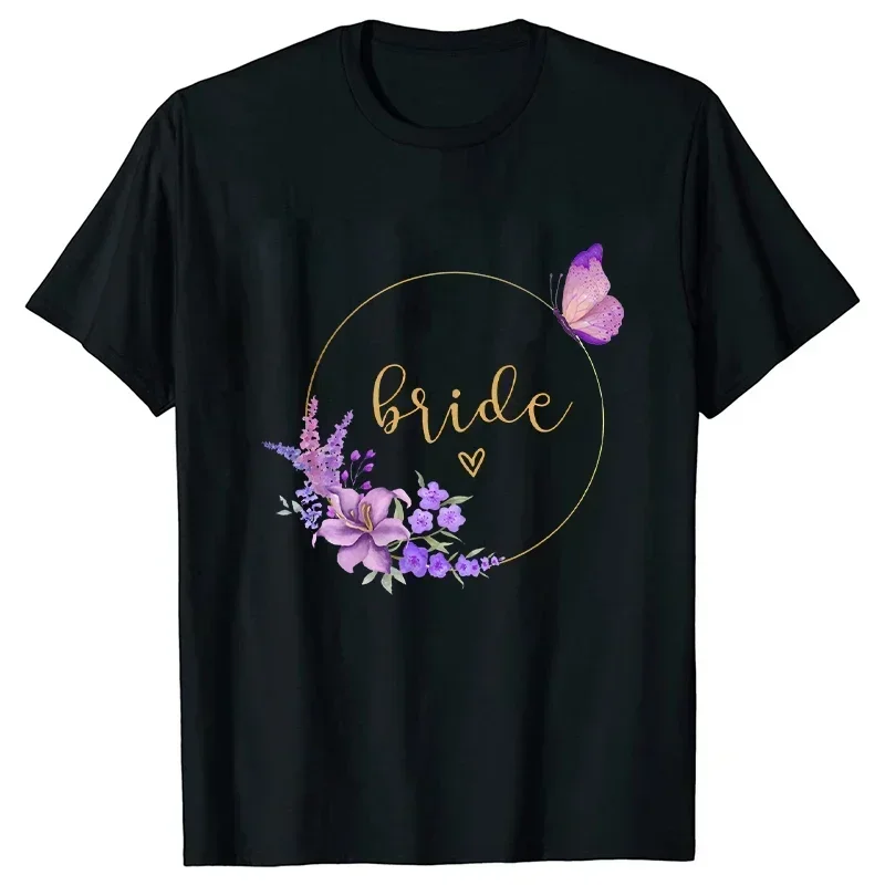 Team Bride T shirt Women Bachelorette Hen Party EVJF Future Bride T shirt Bridal Wedding Tops Flower Golden Graphic Black Tees