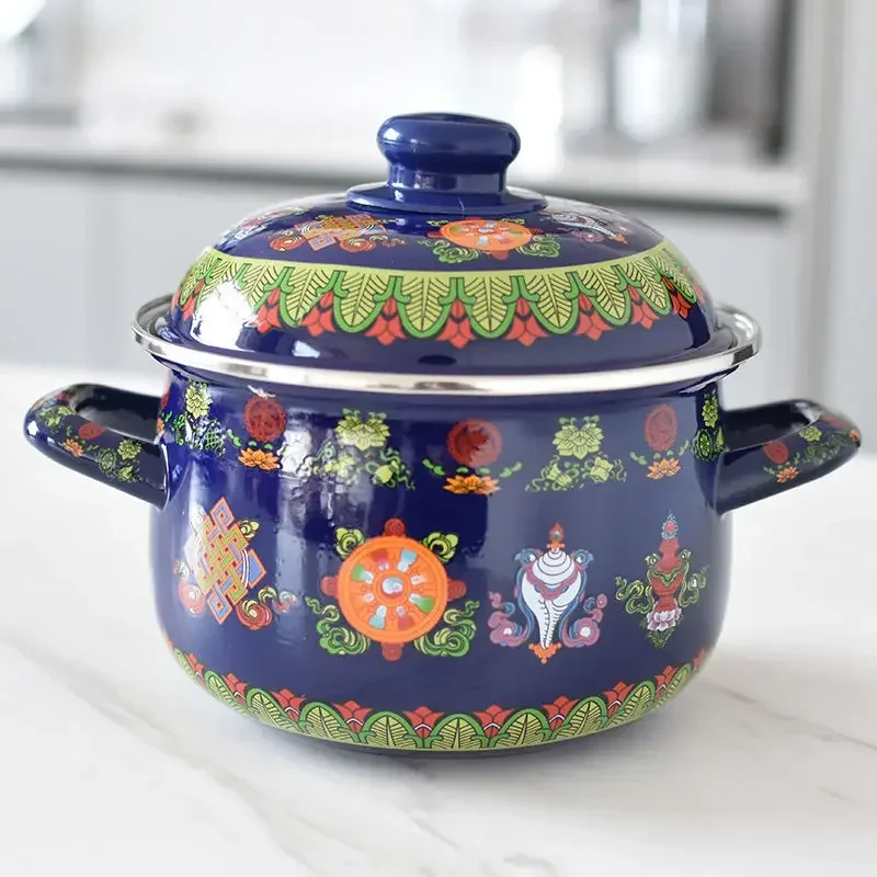 Mongolia Special Enameled Pot Enameled Two Ears Soup Pot Household Kitchen Cookware
