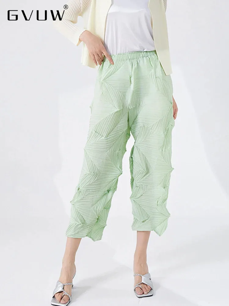 

GVUW Pleated Irregular Pants Women Solid Color Elastic Waist Fashion Elegant New 2024 Niche Design Versatile Trousers 17G7860