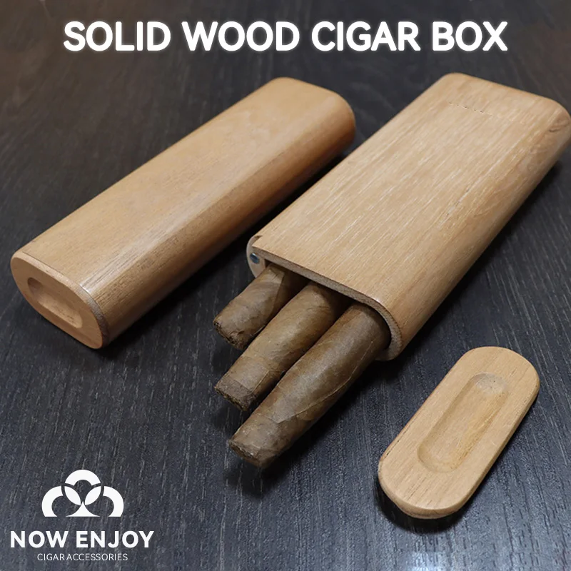 Solid wood convenient cigar case cigar box Can hold 3 cigars High-end practical product. Portable for travel gift for father/men