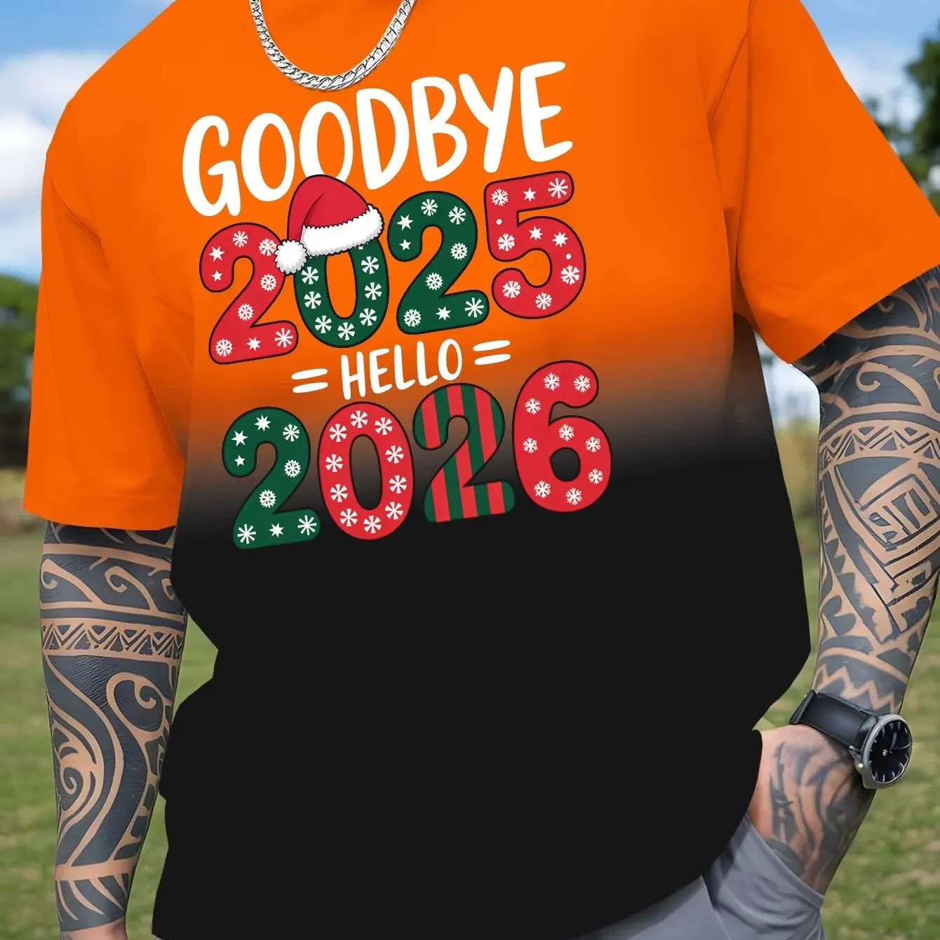 وداعا 2025 مرحبا 2026 الرجال تي شيرت الترفيه موضة التدرج طباعة قصيرة الأكمام عيد الميلاد السنة الجديدة كرنفال حفلة الرجال الملابس