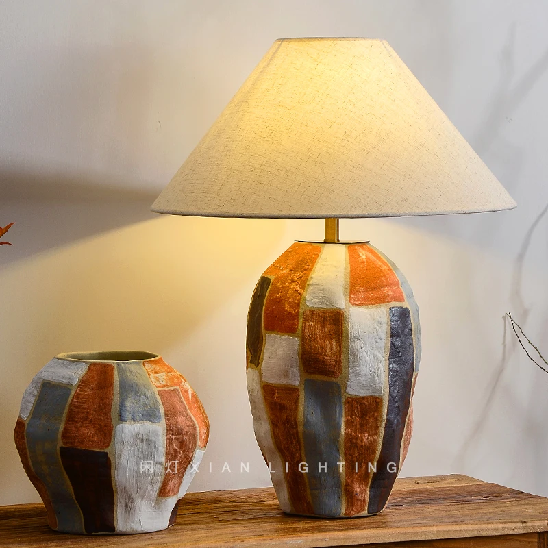 Vintage Bedroom Led Bedside Lamps Handmade Pottery Pot Ceramic Table Lamp for Living Room Hotel Decorative Table Light Ornaments