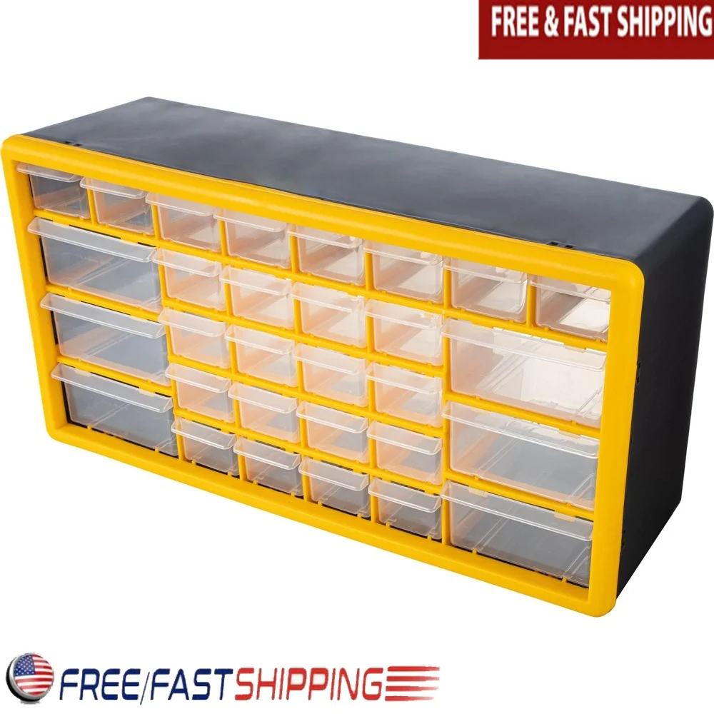

30-Drawer Small Parts Organizer Wall Mountable Desktop Storage with Clear Compartments Craft Office Hardware Fishing Jewelry
