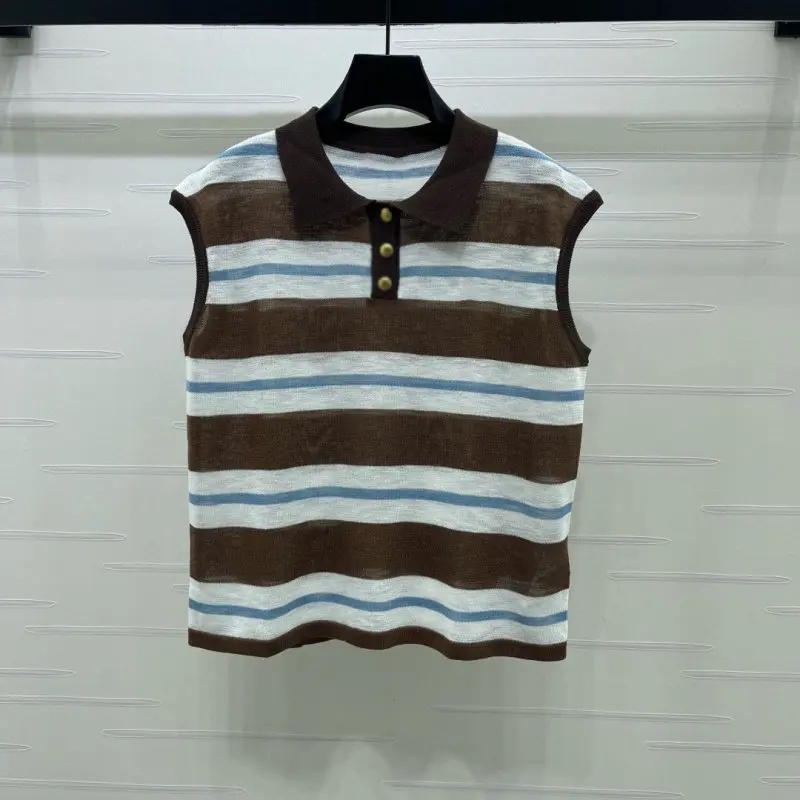 New Arrival Minimalist Stylish Striped Color-Contrast Knit Lapel Vest