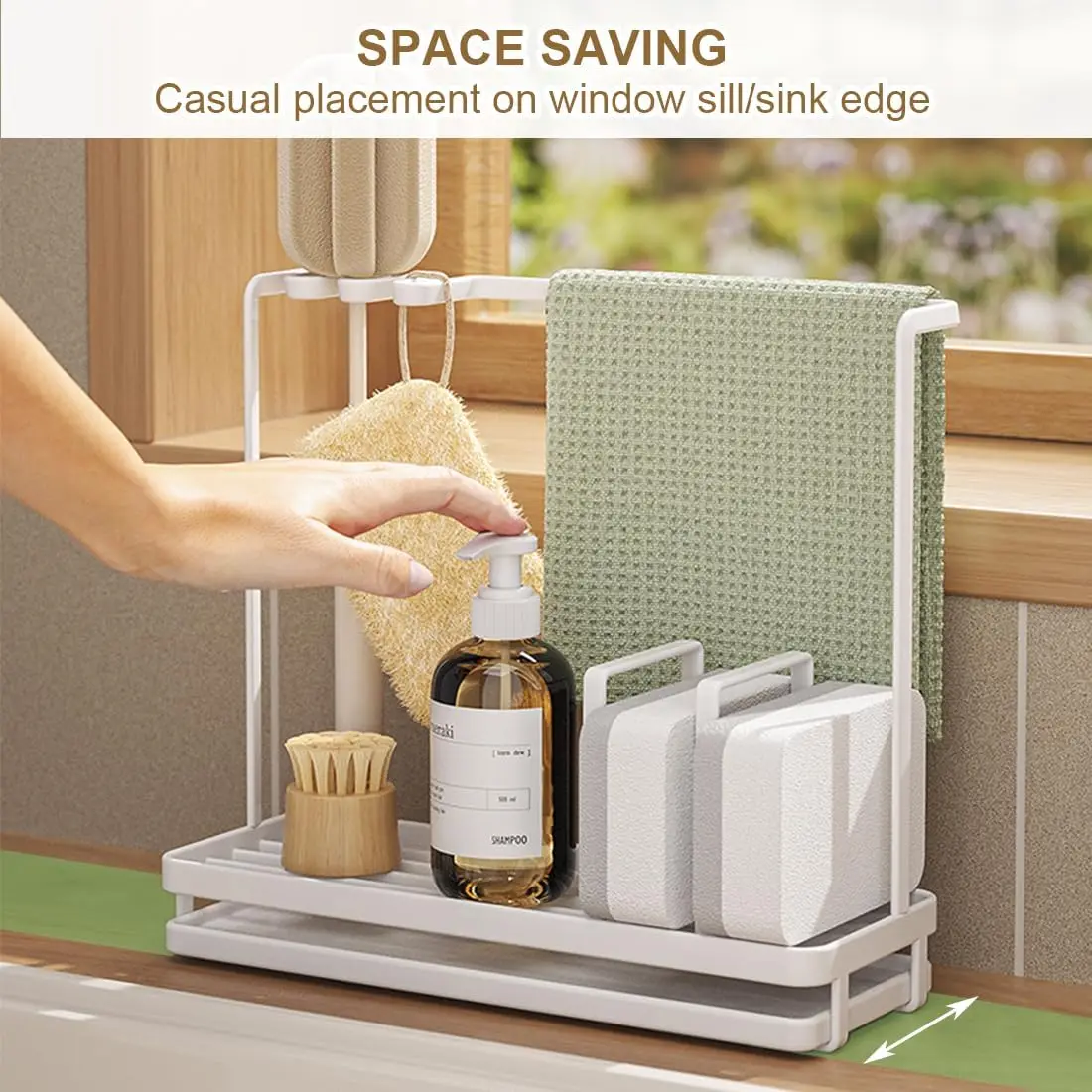 Kitchen Storage Rack Towel Sponge Drain Racks Sink Desktop Organizer Accessories Carbon Steel Brush Storage Bathroom Soap Holder