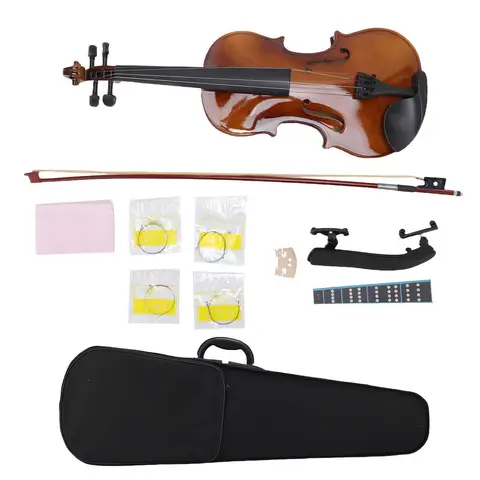 Violin Set Basswood Matte Finish 4/4 Violin Starter Kit with Bow Shoulder Support Tuner String for Student Kids Beginner Adult