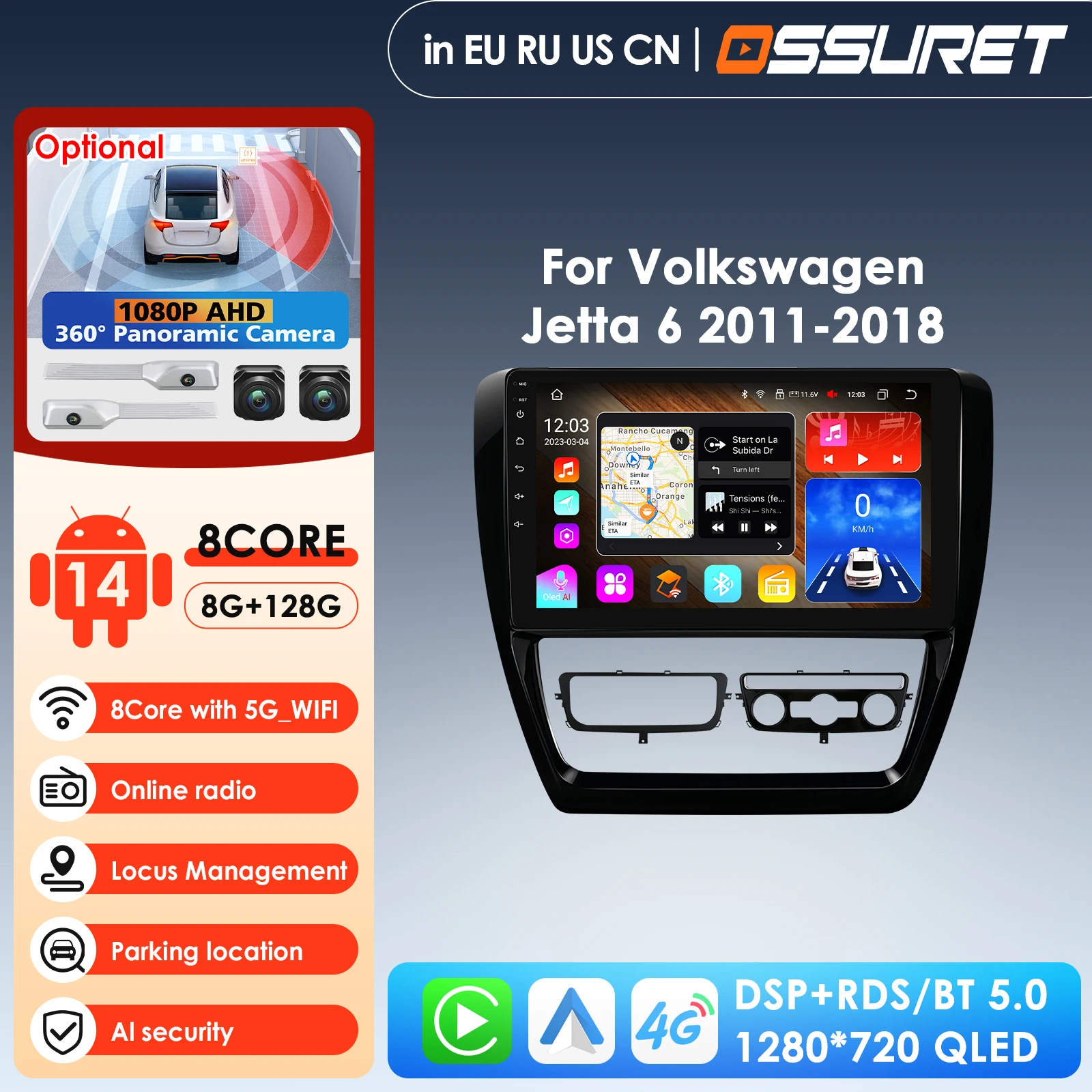 9inch Car QLED Screen 8G+128G 7862 2din Android Auto Radio for Volkswagen Jetta 6 2011-2018 GPS Navigation Multimedia Player